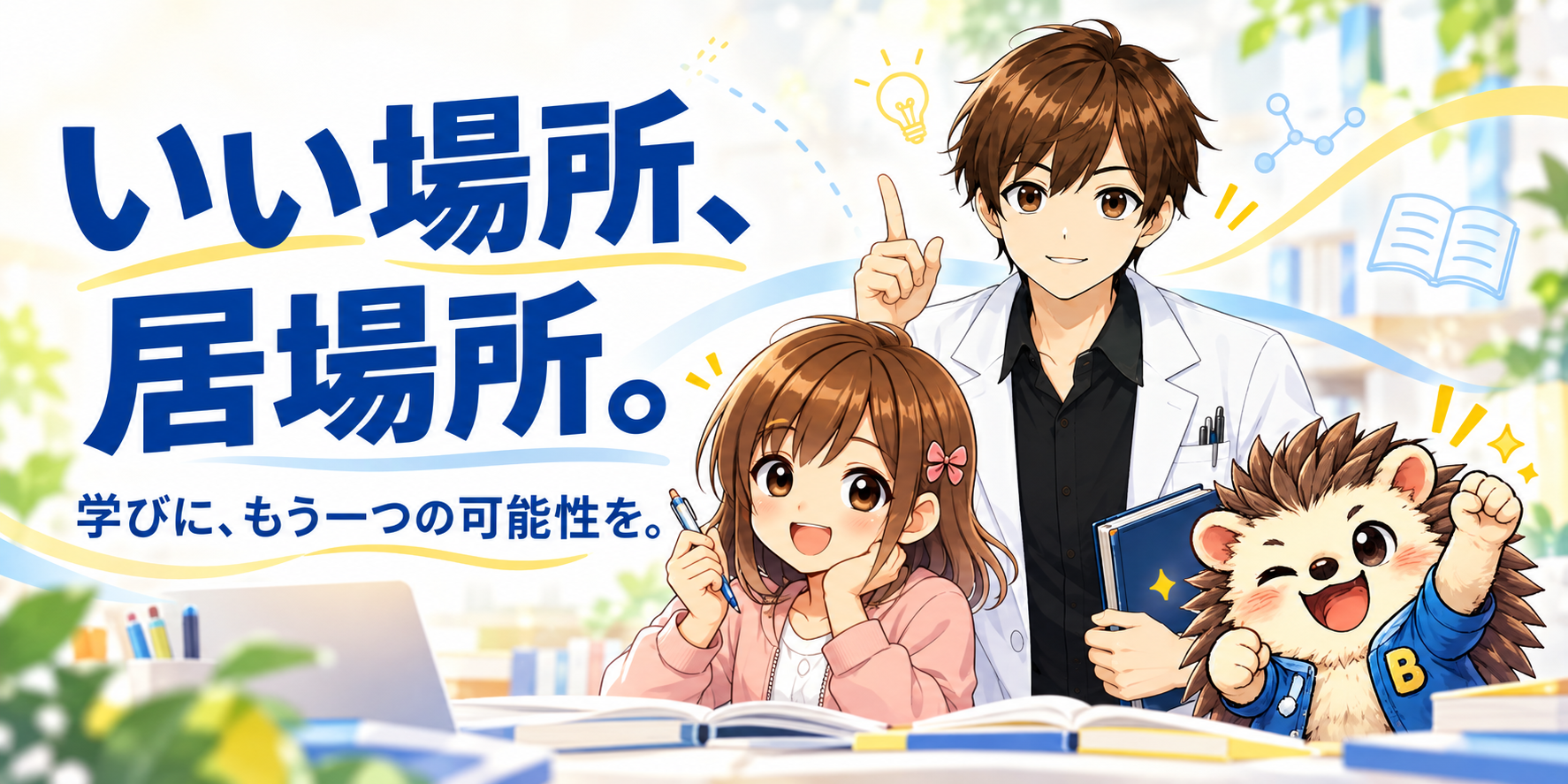 いい場所、居場所。学びに、もう一つの可能性を。公式キャラクター3人が迎える。